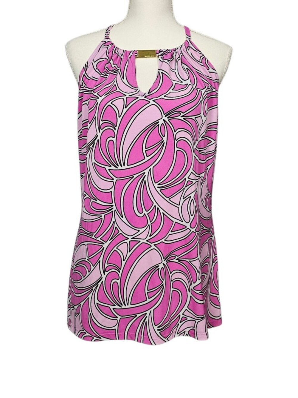 Michael Kors Abstract Retro Boho Graphic Pink Sleeveless Halter Tank Top Size L